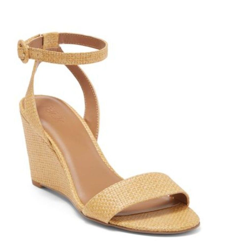 Nordstrom Rack Wedge Sandal 10 Ankle Strap Minimalist Tan Nude Beige Carrie